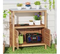 COSTWAY Armoire de Rangment Jardin en Bois d'Acacia avec Plateau en Résine 80 x 40 x 90,5 cm (L x l x H) Style Naturel