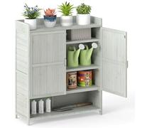 COSTWAY Armoire de Rempotage Extérieur avec Rangement, Table Poste de Travail de Jardinage en Bois Massif avec Étagères Amovibles et 2 Portes, pour Pelouse Arrière-Cour Jardin