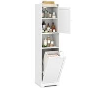 COSTWAY Armoire de Salle de Bain 170 CM, Colonne de Linge Solide & Étroite avec Rangement, Étagère Ajustable, Sac à Linge avec Poignées Longues & Courtes, Armoire Autonome pour Buanderie (Blanc)