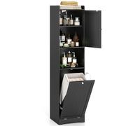 COSTWAY Armoire de Salle de Bain 170 CM, Colonne de Linge Solide & Étroite avec Rangement, Étagère Ajustable, Sac à Linge avec Poignées Longues & Courtes, Armoire Autonome pour Buanderie (Noir)