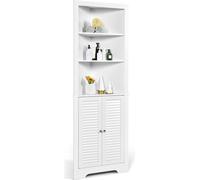 COSTWAY Armoire de salle de bain d'angle, armoire d'angle salle de bain avec 3 étagères ouvertes & 2 portes à lamelles, armoire haute salle de bain, armoire de rangement, 45x45x173cm, blanc
