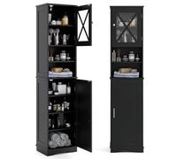 COSTWAY Armoire de Salle de Bain de 170 cm de Haute, Meuble de Rangement, Colonne, 5 Étagères Réglables, Placards à Porte, 2 Compartiments, Gain de Place, 30 x 40 x 170 cm, Noir (Noir,Colonne)