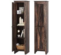 COSTWAY Armoire de Salle de Bain de 180 cm de Haute, Meuble de Rangement, Colonne, 4 Étagères, Placard à Porte, Gain de Place, Armoire Étroite pour Chambre, Salon, Salle de Bain (Marron Rustique)