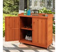 COSTWAY Armoire de stockage avec étagère amovible & 4 roues universelles, armoire en bois, armoire à outils pour le jardin, la cour et l'intérieur