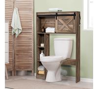 COSTWAY Armoire de toilette avec porte coulissante, Étagère de toilette en bois, Étagère de salle de bain Organisateur de salle de bain indépendant, Armoire de surélévation Étagère de machine à laver