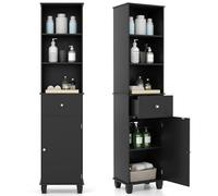 COSTWAY Armoire Haut Salle de Bain, Colonne de Rangement avec 3 Étagères Ouvertes, 1 Tiroir, 1 Placard à Porte, Meuble Salle de Bain, Gain de Place, pour Cuisine, Salon, 30 x 40 x 172 cm (Noir)