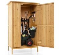 COSTWAY Armoire Jardin Bois Extérieure, Cabane de Jardin Exterieur en Bois avec Toit en Asphalte, 3 Étagères, Porte Verrouillable, 5 Crochets en Métal, Cabine de Plage, Naturel