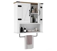 COSTWAY Armoire Murale de Salle de Bain, Armoire à Pharmacie avec Placard à 2 Portes & Compartiment Ouvert, Étagère Réglable, Barre à Serviettes, Meuble de Rangement Suspendu pour Buanderie, Cuisine