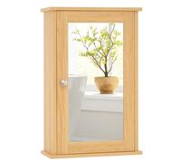 COSTWAY Armoire Murale de Salle de Bain, Meuble Salle de Bain avec Porte-Miroir, Meuble Suspendue à 2 Niveaux, Armoire à Pharmacie, Étagère Réglable, 15 x 34 x 53 cm (Naturel)