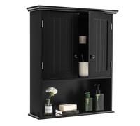 CostwayArmoire Murale de Salle de Bain Armoire à Pharmacie 2 Portes 3 Etagères Capacité 30kg en Mdf 60x20x70,5cm Noir