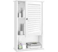 CostwayArmoire Murale pour Salle de Bain avec Étagère Réglable 1 Porte Persienne et 1 Étagère Ouverte Blanc