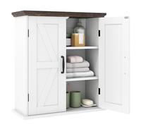 COSTWAY Armoire Murale pour Salle de Bain, Meuble de Rangement Suspendu avec 2 Portes, Armoire à Pharmacie avec Étagères Réglables, Style Campagne, pour Cuisine, Buanderie, Entrée, Blanc