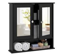 COSTWAY Armoire Murale Salle de Bain 2 Portes à Miroir, Placard de Rangement 3 Niveaux, Meuble Suspendu de Rangement Étagères à Hauteur Réglable, 56,5x13,5x58,5 cm (Noir)