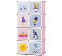 COSTWAY Armoire pour enfants, système d'étagères en plastique avec 8 cubes, étagère pour enfants avec portes & 2 suspensions, armoire de rangement étagère emboîtable, rose