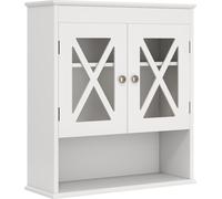 COSTWAY Armoire suspendue salle de bain, armoire de salle de bain en bois, armoire de salle de bain avec étagère réglable, armoire murale armoire à pharmacie 54x20x60 cm, blanc
