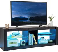COSTWAY Armoire TV avec éclairage LED pour téléviseur jusqu'à 65 pouces, centre de divertissement moderne avec étagères réglables en verre renforcé