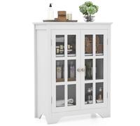 COSTWAY Armoire Vitrine 2 Portes, Meuble Vitrine Verre avec Étagère Réglable, Kits Anti-Basculement Inclus, Vitrine en Verre pour Salon, Salle de Bain, Blanc