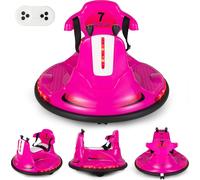 COSTWAY Auto-tamponneuse à siège pour enfants 3-6km/h, 360 degrés & fonction avant et arrière, voiture électrique 6V pour enfants avec musique, lumières LED colorées, klaxons, histoires (rose)
