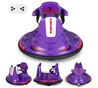 COSTWAY Auto-Tamponneuse Electrique Enfants avec Télécommande 2.4G,Voiture Tournante Bébé 360°avec Lumières LED Colorées, Vitesse 3-6 Km/H, Contours Anti-Chocs pour 3-8 Ans (Violet)