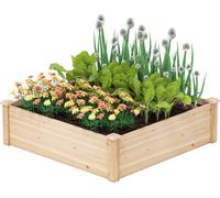 COSTWAY Bac à fleurs, bac à plantes carré en bois, bac à plantes à fond ouvert, bac à plantes, bac à herbes aromatiques en bois de sapin, 102x102x30 cm, naturel