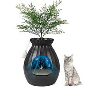 COSTWAY Bac à Litière pour Chat 63L, Désodorisation Désinfection Intelligentes, Plante Artificielle, Galets, Rideau de Porte, Noir