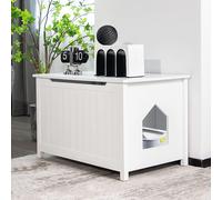 COSTWAY Bac à litière pour chat Armoire à litière avec cloison amovible Blanc