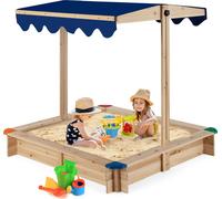COSTWAY Bac à sable en bois de cèdre 120 x 120 cm, bac à sable avec toit pivotant & réglable en hauteur