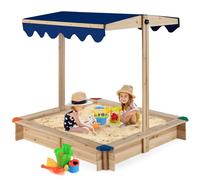 COSTWAY Bac à Sable en Bois de Sapin avec Toit Réglable & Inclinable, Bac à Sable Extérieur avec Conception sans Fond, Charge 90kg pour Enfant de 3 Ans+, 121 x 121 x 120 cm
