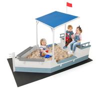 COSTWAY Bac à Sable en Forme Bateau Pirate avec Toit & Drapeau & Gouvernail, Bac à Sable en Bois Enfant avec Conception sans Fond & Doublure, Aire de Jeux pour Jardin Terrasse Cour, 3-8 Ans
