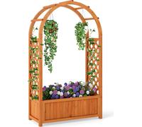 COSTWAY Bac de jardin surélevé avec treillis métallique, bacs à plantes en bois avec treillis, toit en pignon, insert & système de drainage, bac à plantes vertical en bois