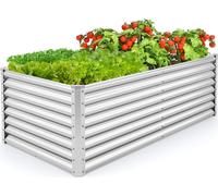 COSTWAY Bac de jardinage en métal, 180x95x60cm, Bac de jardinage rectangulaire avec tuteurage renforcé et fond ouvert, Bac de jardinage pour fleurs, Argenté