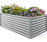 COSTWAY Bac de jardinage en métal, 180x95x60cm, Bac de jardinage rectangulaire avec tuteurs renforcés et fond ouvert, Bac de jardinage pour fleurs, Gris