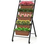 COSTWAY Bac vertical à 5 étages, Bac vertical avec roulettes et bacs à plantes, Bac à fleurs, Escalier à fleurs, Bac à légumes, Bac à herbes aromatiques, 57x74x132cm