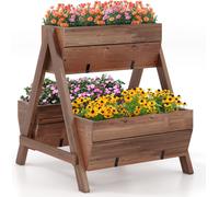 COSTWAY Bac vertical surélevé avec 2 étages, 3 jardinières en bois, trous d'évacuation, support pour plantes 66x73x73cm