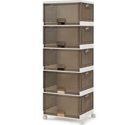 COSTWAY Bacs de rangement empilables à 5 cubes, boîtes à chaussures pliables avec roulettes amovibles & portes à charnières