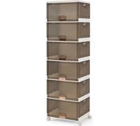 COSTWAY Bacs de rangement empilables à 6 cubes, boîtes à chaussures pliables avec roulettes amovibles & portes à charnières