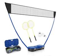 COSTWAY Badminton Set Complet Portable 270 x 160 cm, Kit Badminton avec Filet en PE 2 Raquettes et 2 Volants Boîte de Rangement, Jeu d'Extérieur pour Plage Jardin Cour (Bleu)