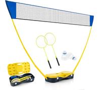 COSTWAY Badminton Set Complet Portable 270 x 160 cm, Kit Badminton avec Filet en PE 2 Raquettes et 2 Volants Boîte de Rangement, Jeu d'Extérieur pour Plage Jardin Cour (Jaune)