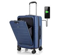 COSTWAY Bagage à Main 20"" à Roulettes en PC avec Serrure TSA, avec Support Pliable, Chargement USB, Voyages en Avion, Bleu