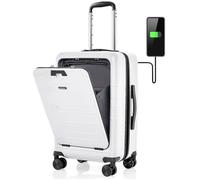 COSTWAY Bagage à Main 20"" à Roulettes en PC avec Serrure TSA, avec Support Pliable, Chargement USB, Voyages en Avion, Blanc