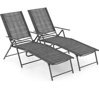 COSTWAY Bain de soleil 2 places pliable, Chaise longue de jardin avec dossier réglable, repose-pieds et tissu d'assise respirant, Chaise longue jusqu'à 150kg
