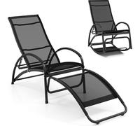 COSTWAY Bain de soleil 2en1, fauteuil à bascule convertible avec dossier réglable et accoudoirs incurvés, chaise longue, chaise longue de jardin
