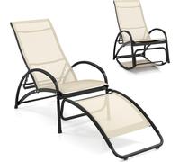 COSTWAY Bain de soleil 2en1, fauteuil à bascule convertible avec dossier réglable et accoudoirs incurvés, chaise longue, chaise longue de jardin