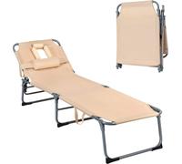 COSTWAY Bain de soleil avec appui-tête, chaise longue pliante, chaise de plage avec 5 dossiers réglables 194 x 60 x 36 cm Beige
