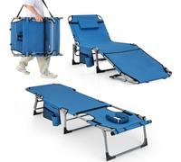 COSTWAY Bain de soleil pliable avec ouverture faciale et dossier réglable, Bain de jardin bleu