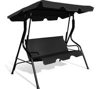 COSTWAY Balancelle hollywoodienne 3 places avec toit solaire, coussin d'assise de 5cm, balancelle de jardin jusqu'à 210kg, banc de balancement, balancelle, noir