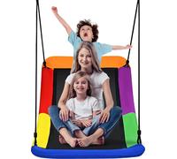 COSTWAY Balançoire d'arbre tordue Balançoire nid 100-180cm corde réglable, balançoire multi-enfants Balançoire de jardin pour enfants & adultes (Coloré)
