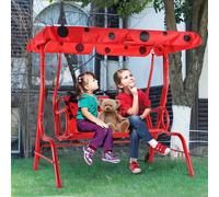 COSTWAY Balançoire hollywoodienne 2 places pour enfants Coccinelle avec toit solaire Balançoire de jardin Banc de jardin rouge