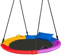 COSTWAY Balançoire nid avec coussin & poignées, balançoire enfant réglable, balançoire de jardin balançoire d'arbre 150 kg de charge, balançoire indoor-outdoor pour enfants & adultes