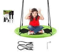 Costway Balançoire Nid D?Oiseau Rond 100 Cm Enfants Pour Arbre Extérieur-Cordes De Suspension Réglables 100-180cm-150 Kg-Vert